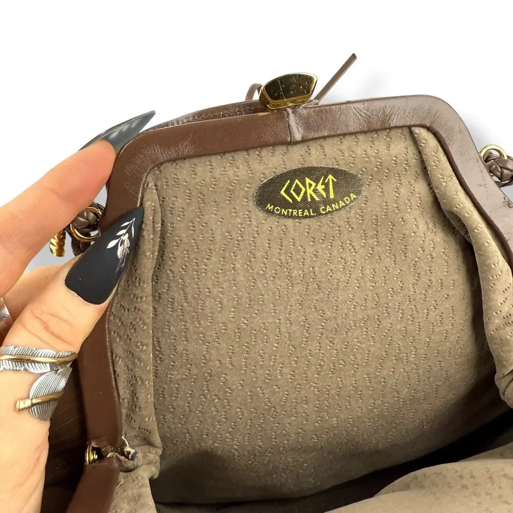 1960's kiss lock taupe striped leather mini purse by CORET MONTREAL CANADA - Picture 9 of 16
